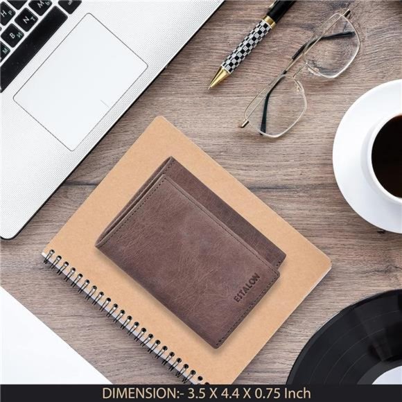 Men's RFID Slim Tri Fold Wallets Real Leather, Brown - Picture 5 of 7